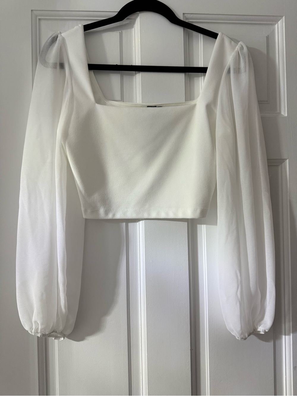Windsor White Sheer Long-Sleeve Cropped Top